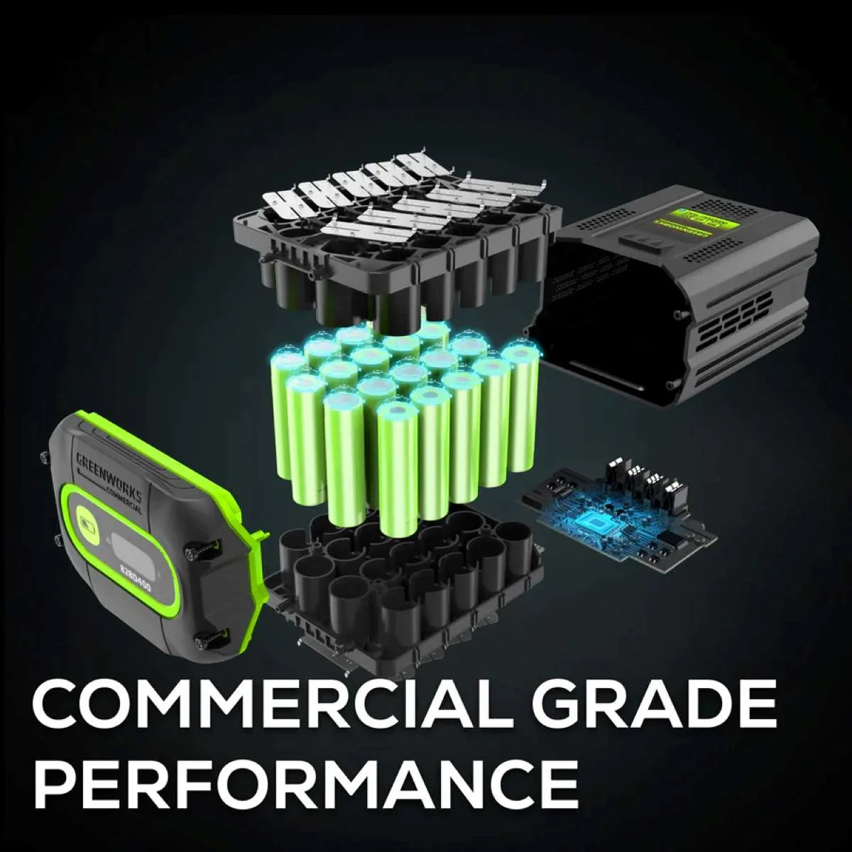 Greenworks 82V Six Port Charger with Six 4Ah Batteries Commercial Grade Performance