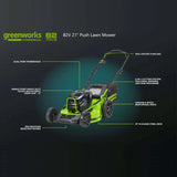Greenworks 21" Brushless Push Mower with 5AH Battery & 8A Dual Port Charger Specs
