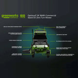 Greenworks 36" Optimus Stand On ZTR 8kWh Battery Specs