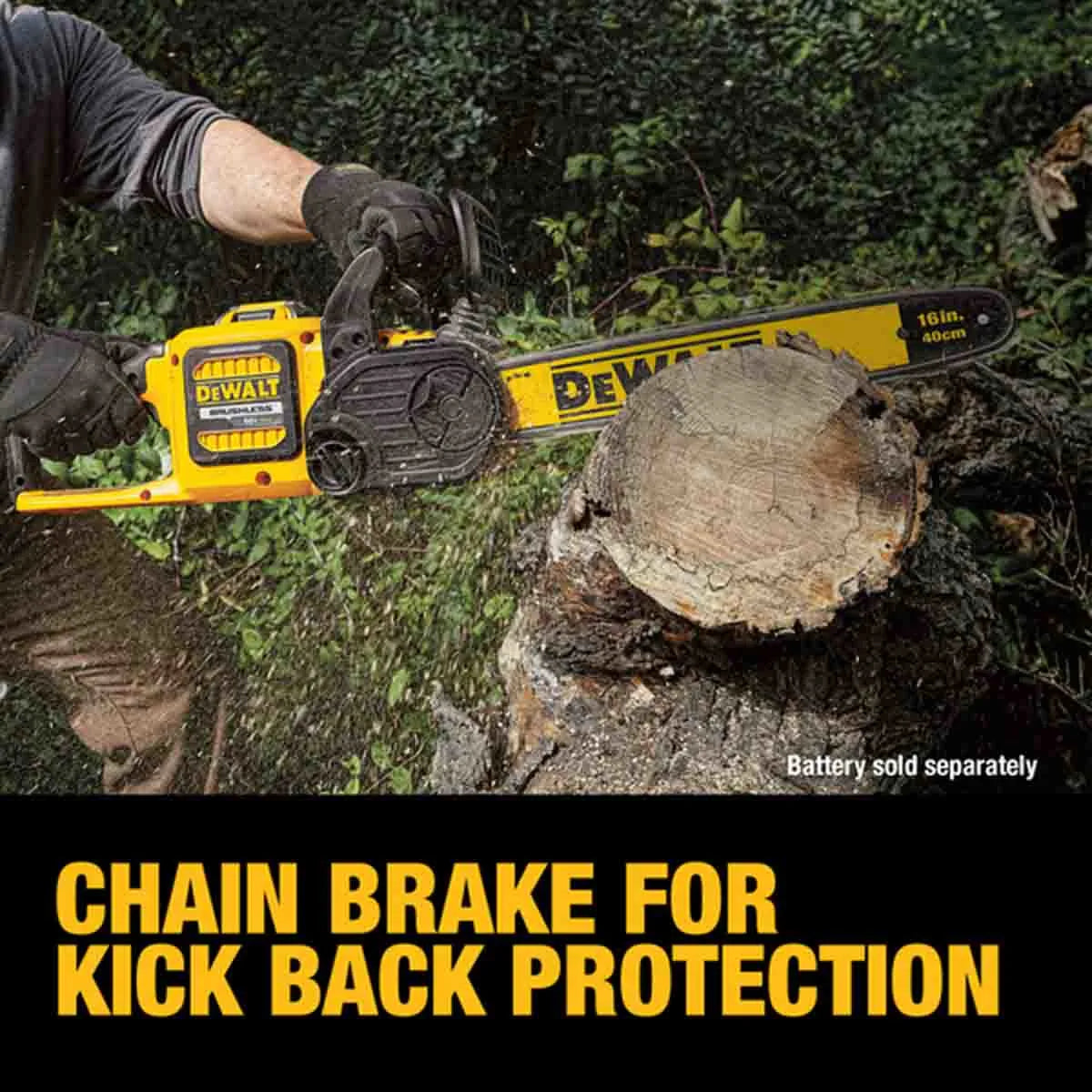 DeWalt Flexvolt 16in Cordless Chainsaw Kick Back Protection