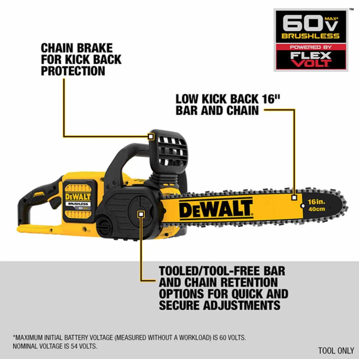 DeWalt Flexvolt 16in Cordless Chainsaw Specs