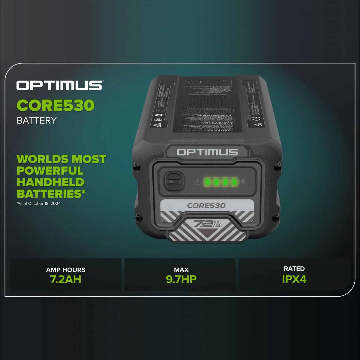 Greenworks Optimus CORE530 7.2Ah Battery Specs