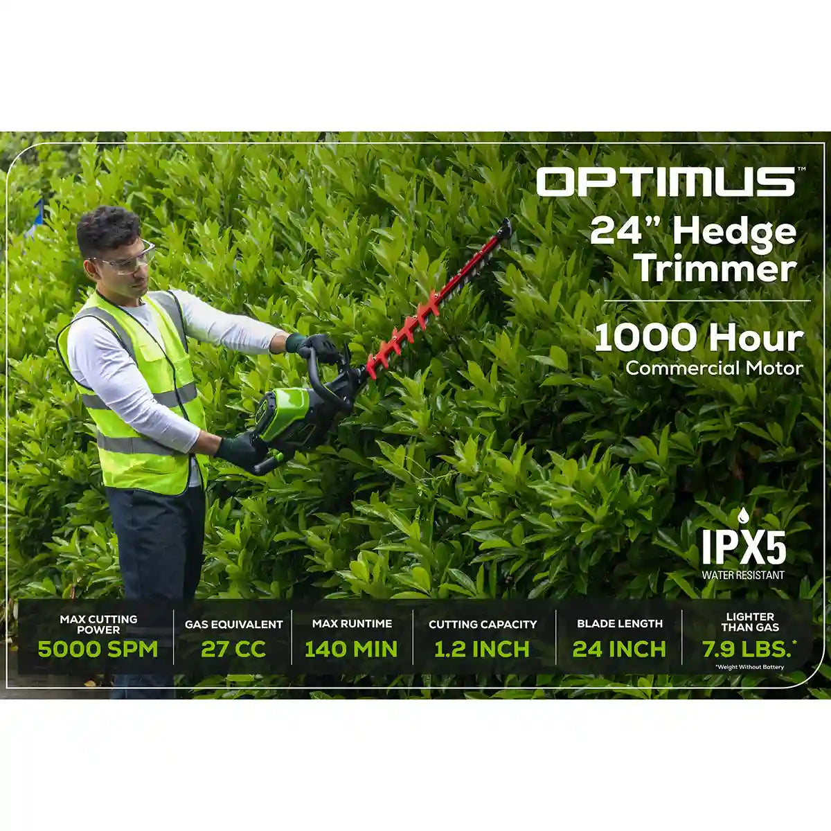 Greenworks 82V OPTIMUS 24" Double-Sided Hedge Trimmer with 2.5Ah Battery and Dual-Port Charger