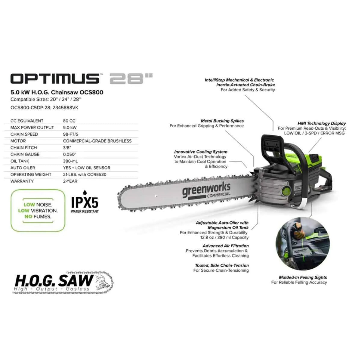 Optimus 5.0kw 28" HOG Chainsaw Kit Specs