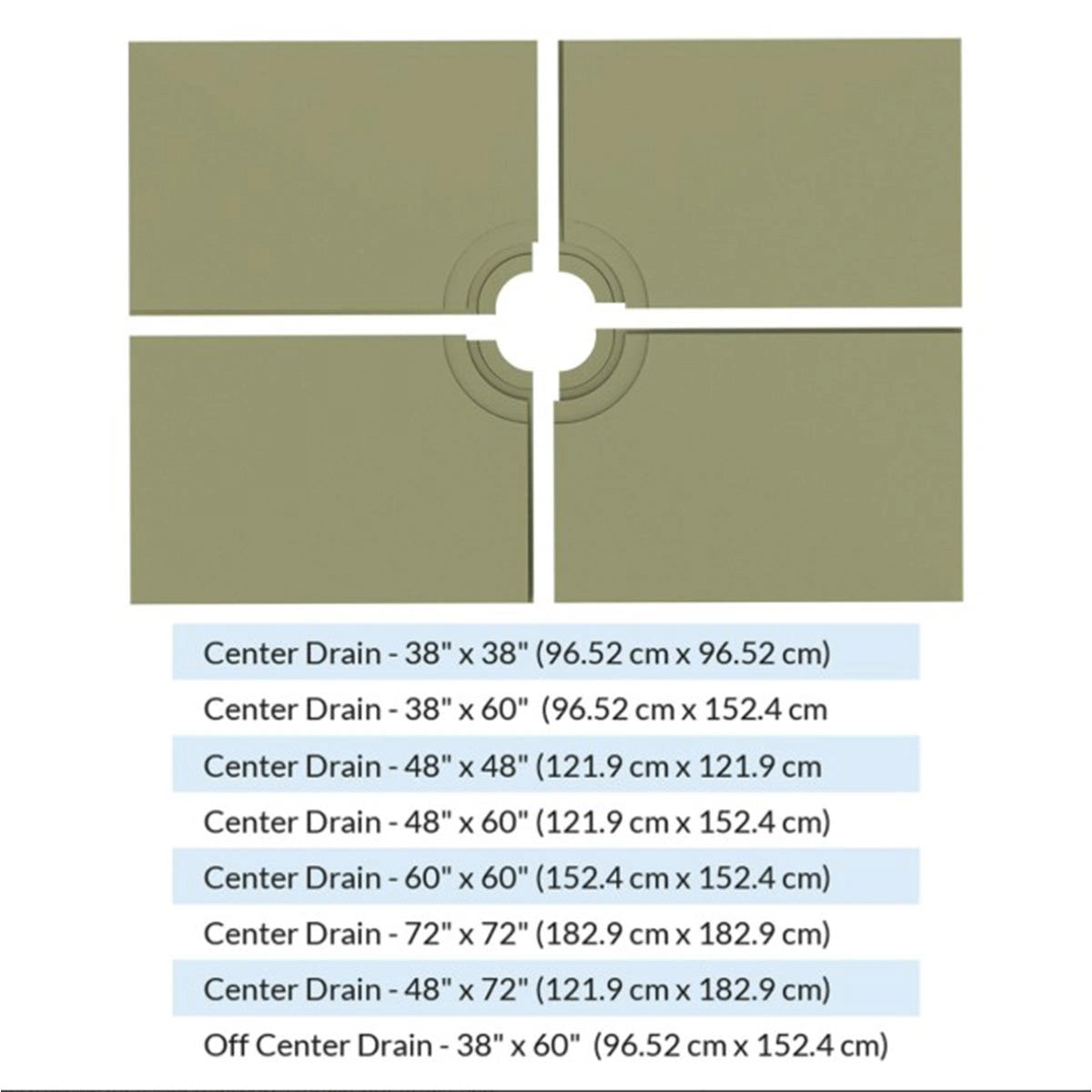 Laticrete Hydro Ban Modular Pre-Sloped Shower Pan Sizes