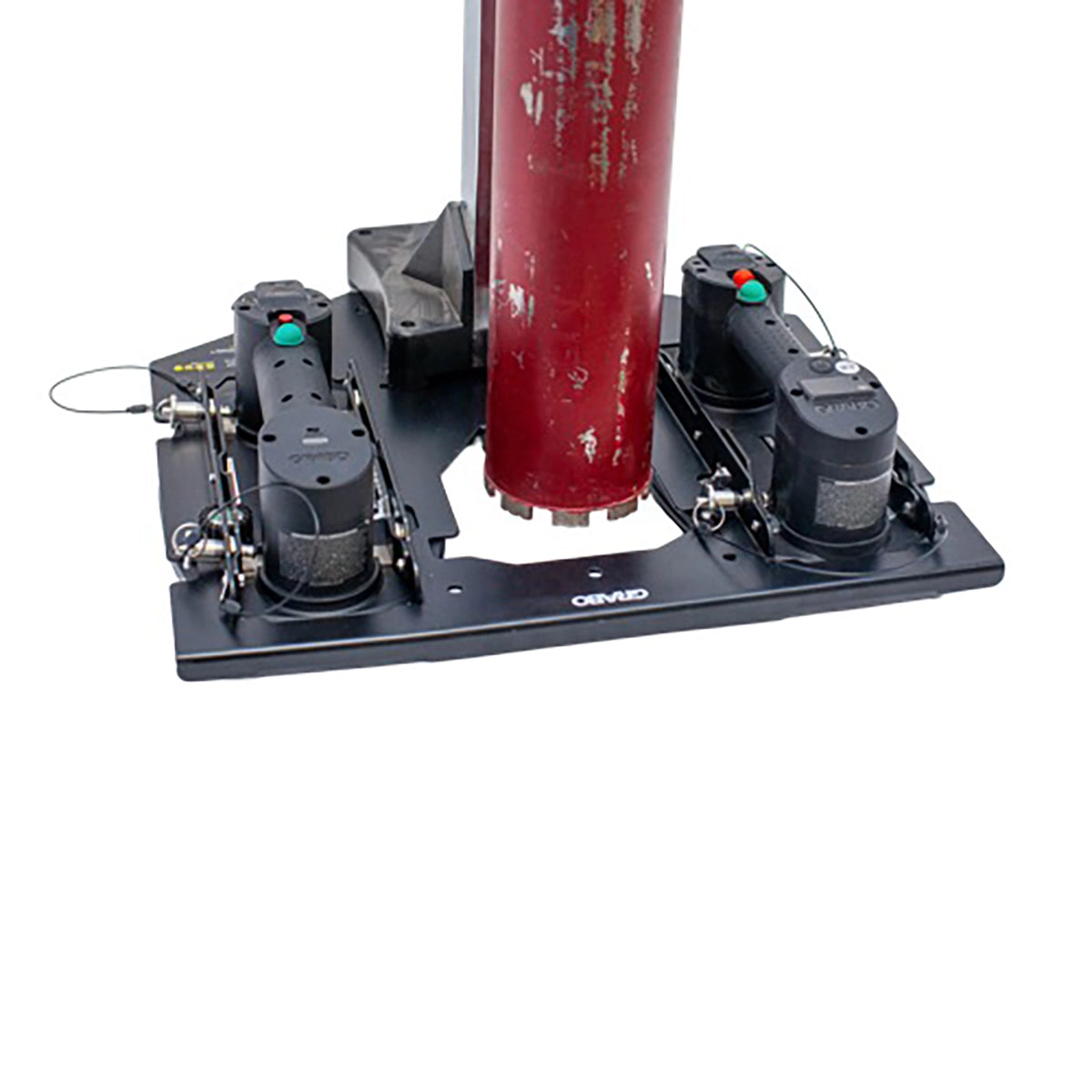 Grabo Bore Mount Attachment lets you attach two Grabo tools while bolting a core drill or drill press in the middle
