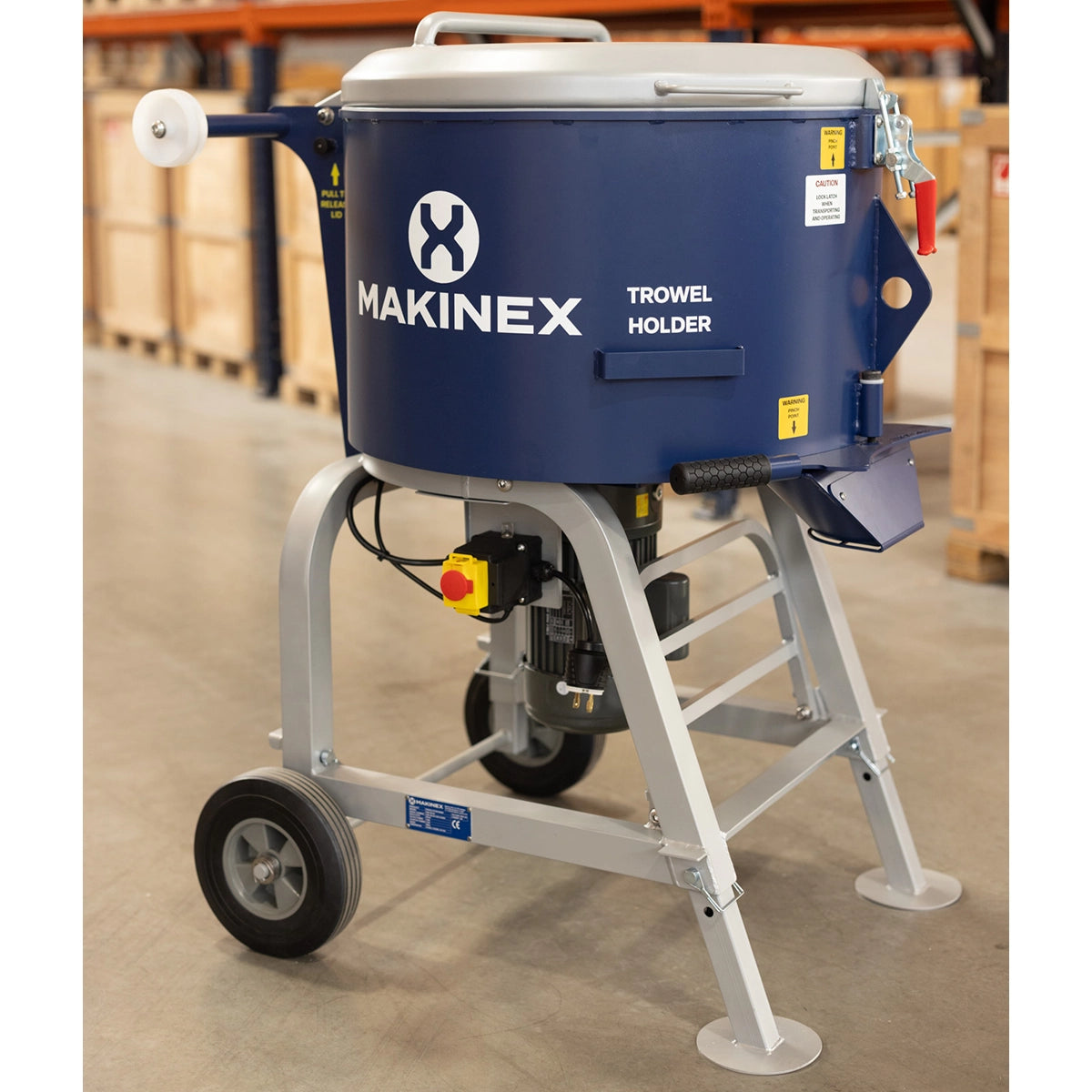 Makinex Forced Action Mixer with a sealed AC geared motor, concave lid geometry, and reinforced frame