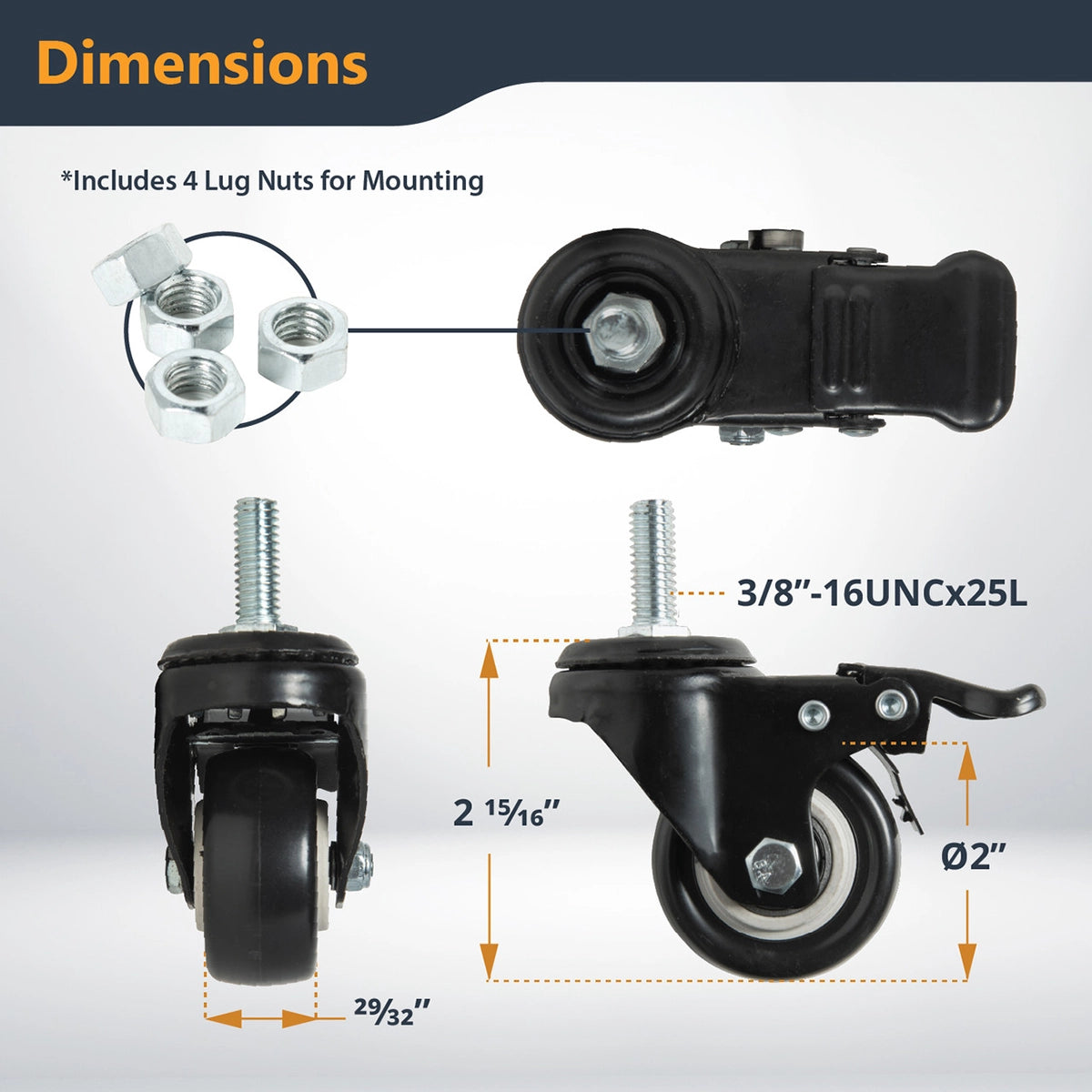 Powertec 2" Caster Wheels Set With Stem Casters Specs