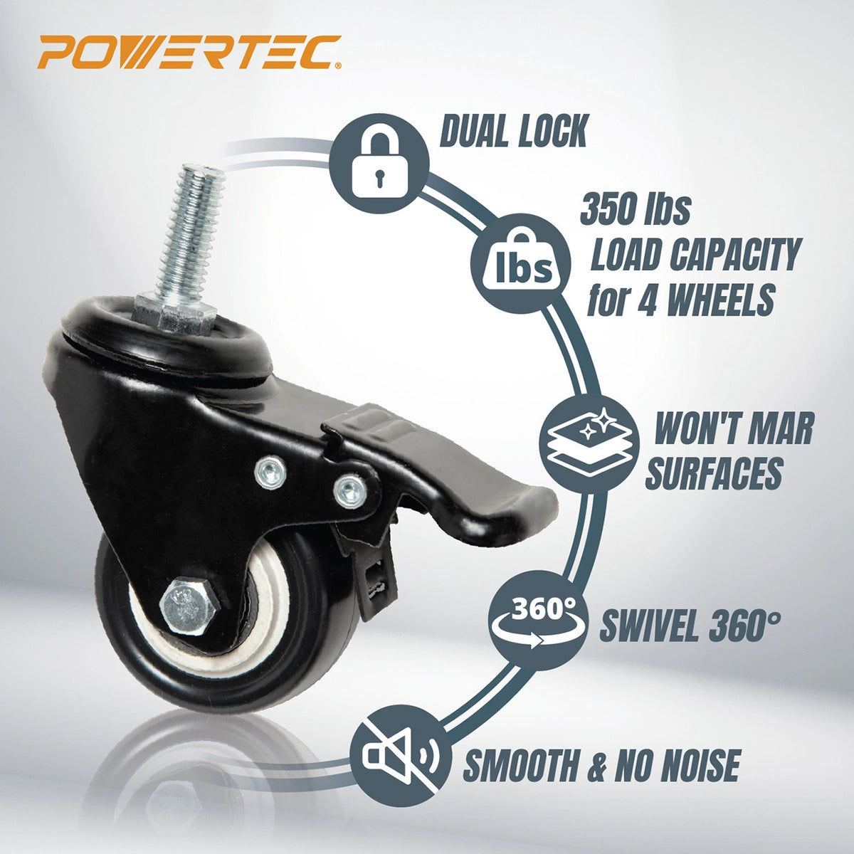 Powertec 2" Caster Wheels Set With Stem Casters Dual Locking Brakes