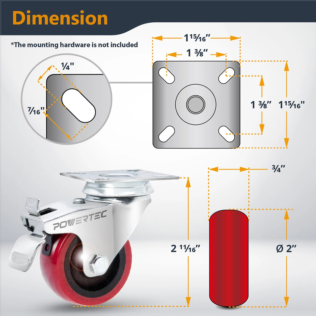Powertec 2" Swivel Caster Wheels Set Specs