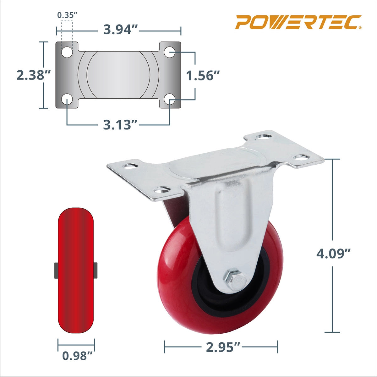 Powertec 3" Fixed Caster Wheels Set Specs