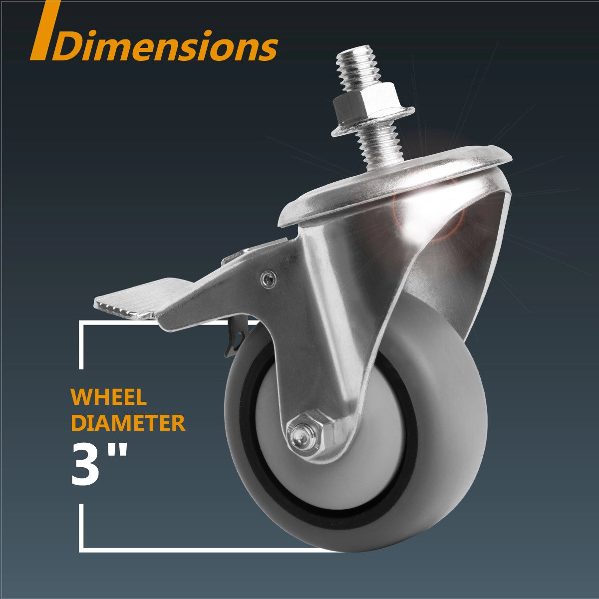 Powertec 3" Threaded Stem Caster Wheels Set Specs