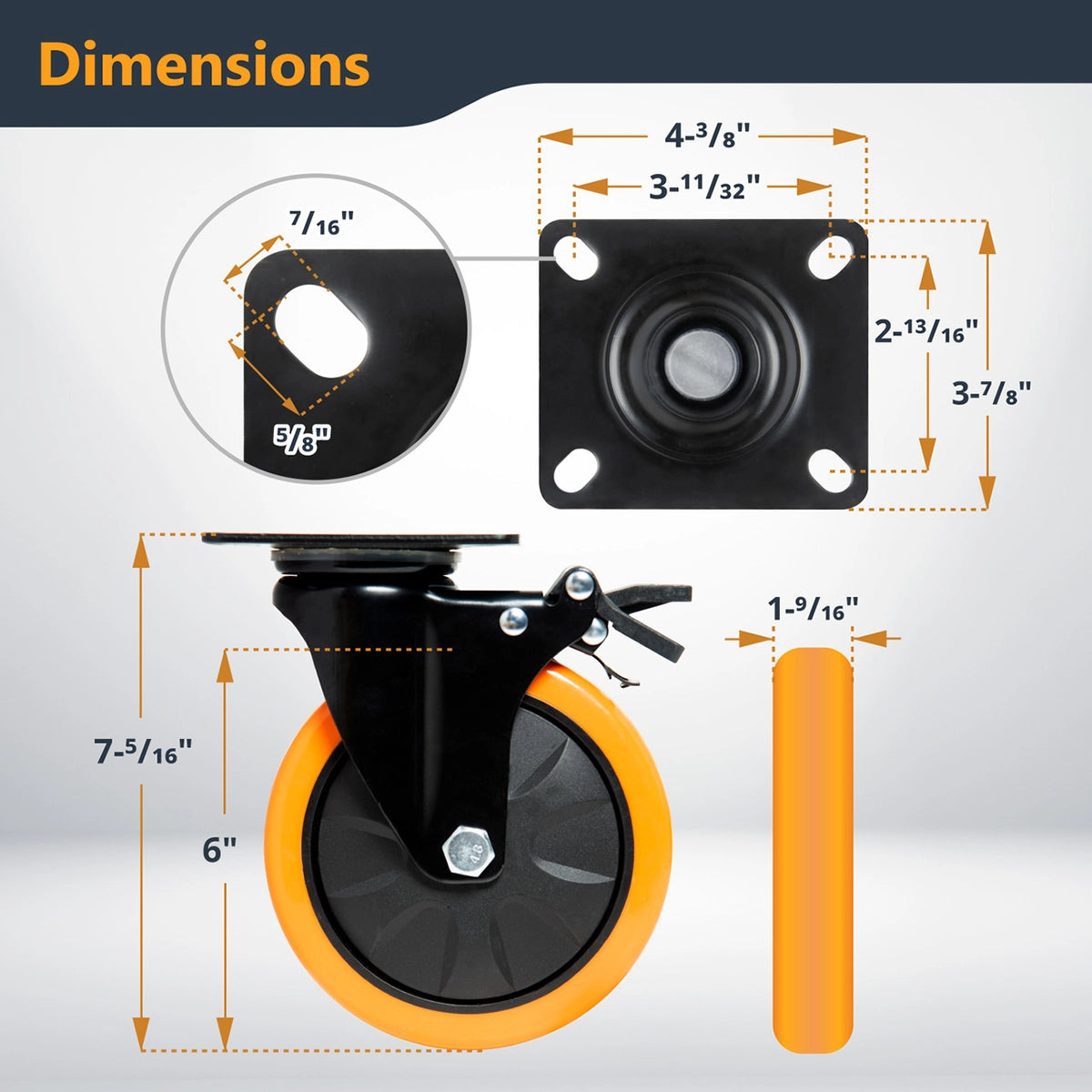 Powertec 6" Heavy Duty Swivel Caster Wheels Set Specs