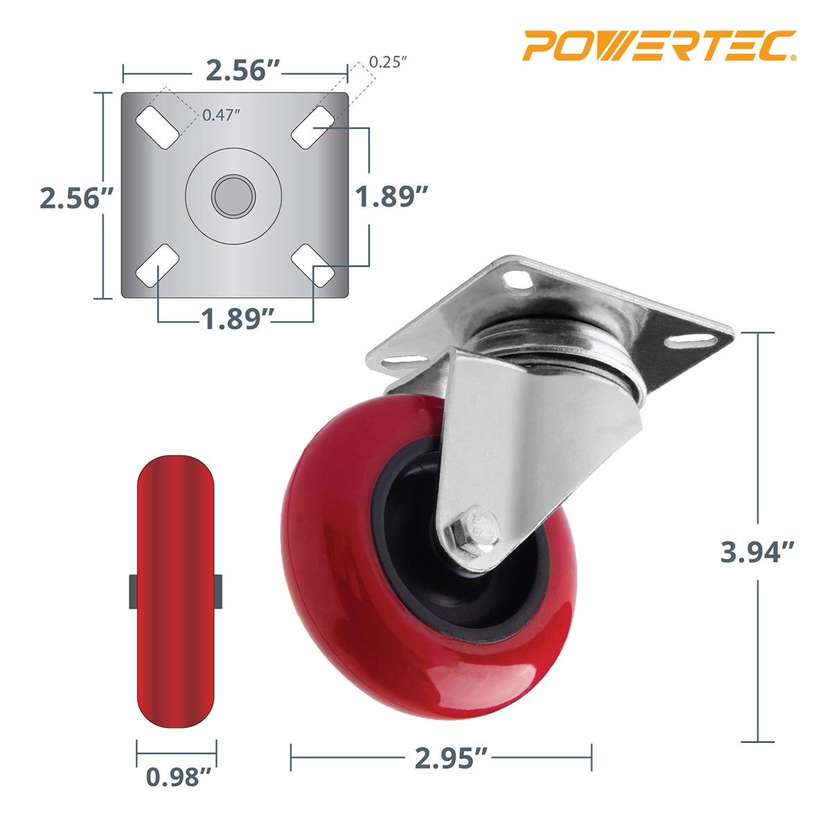 Powertec Swivel Caster Wheels Set Specs