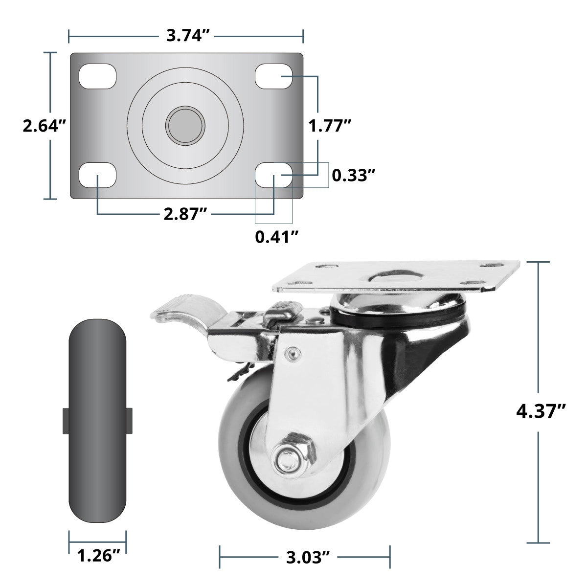 Powertec 3" Swivel Caster Wheels Set - 880 lb load Specs