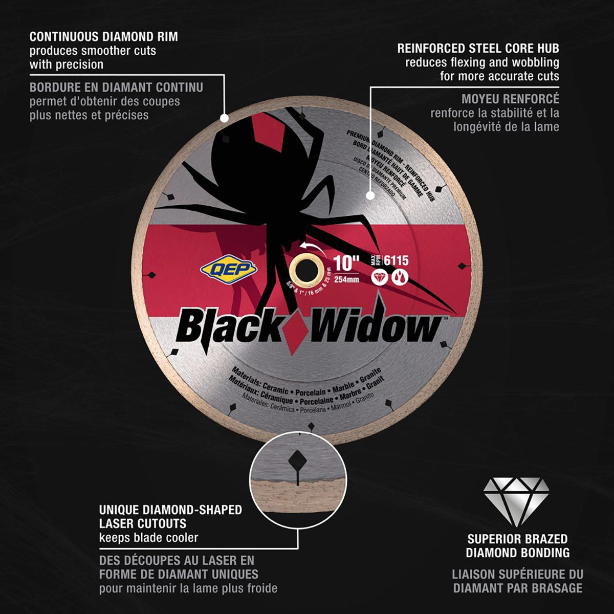 QEP Black Widow Thin Rim Diamond Blades Continuous Diamond Rim