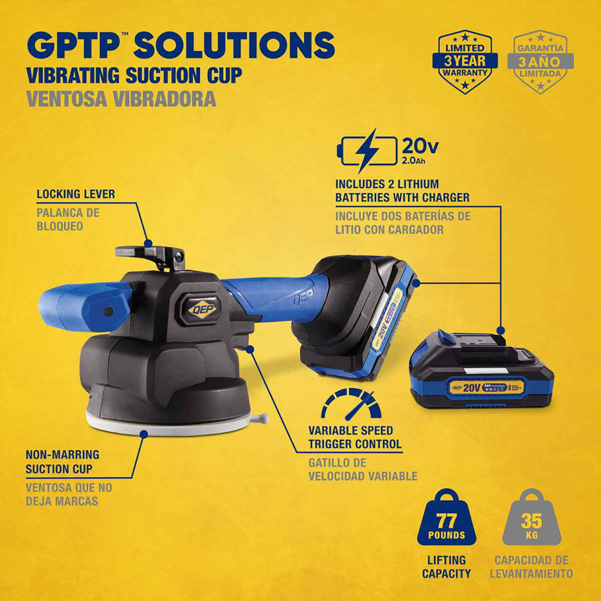 QEP GPTP Vibrating Suction Cup 77lb Lifting Capacity