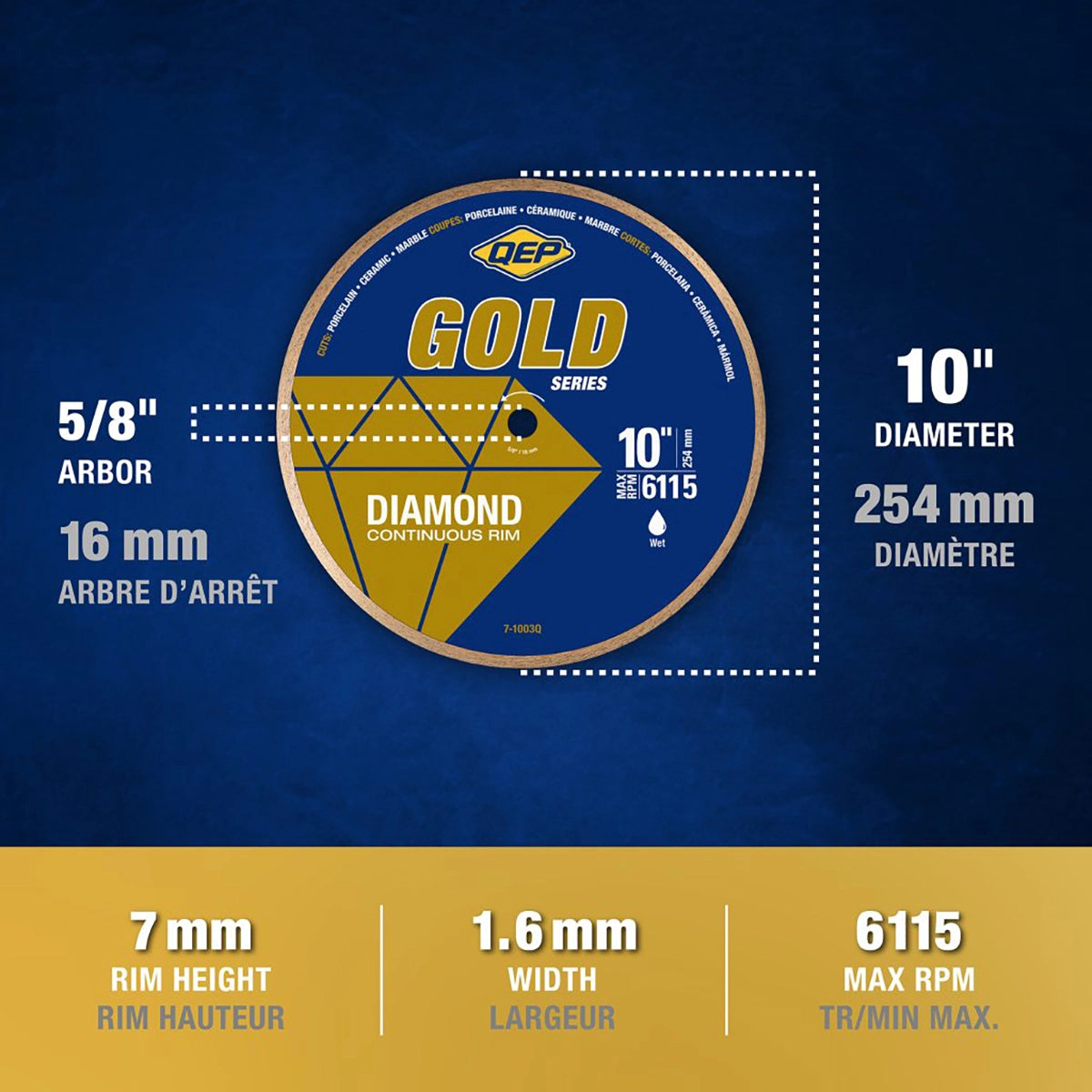 QEP Gold Series Premium Tile Saw Diamond Blades 10"