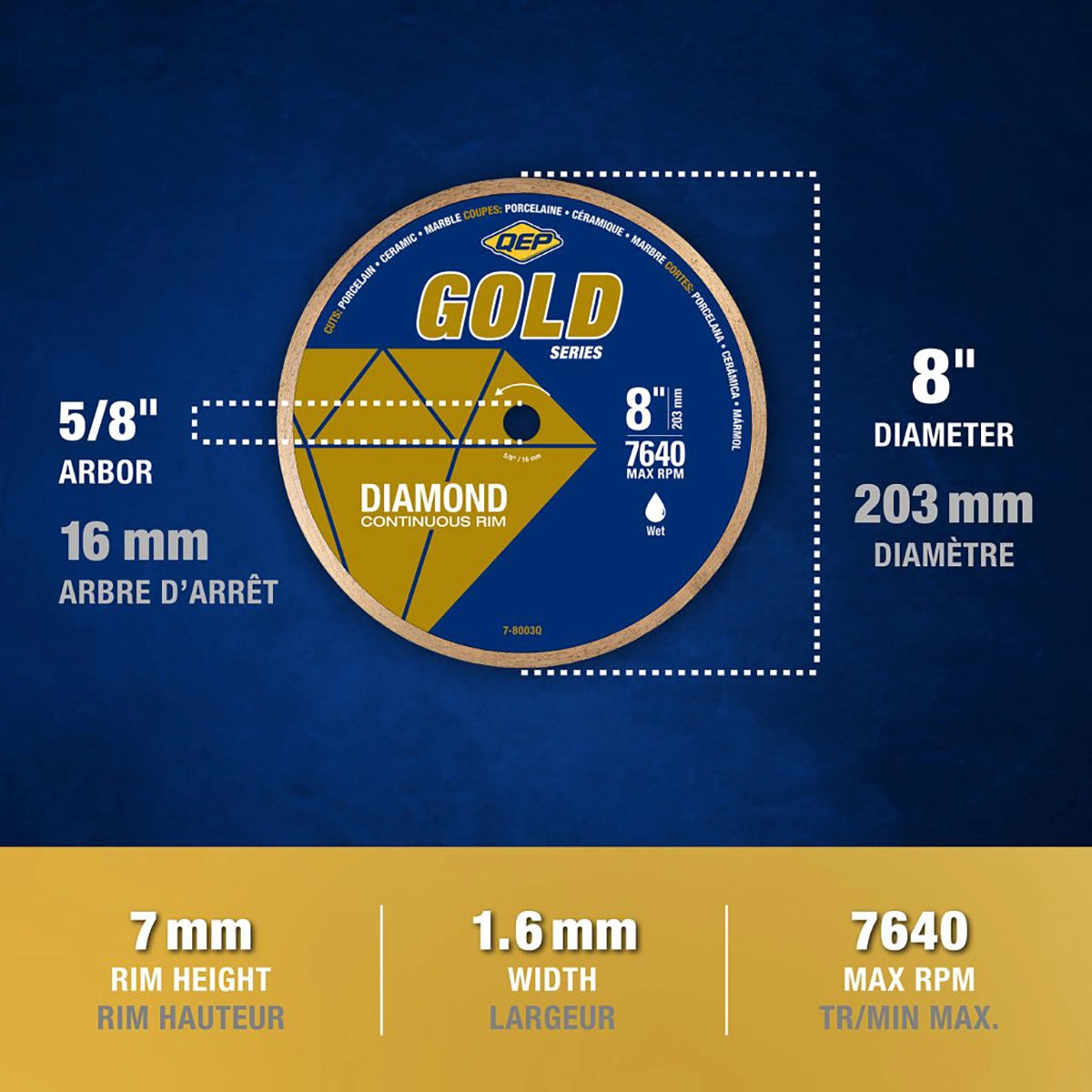 QEP Gold Series Premium Tile Saw Diamond Blades 8"