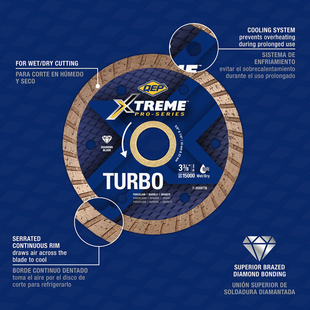 QEP Xtreme Turbo Blade 3-3/8" For Wet/Dry Cutting