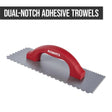 Roberts D-Handle trowel with flat-top and square edges, measuring 1/4" x 1/4" for precise application.