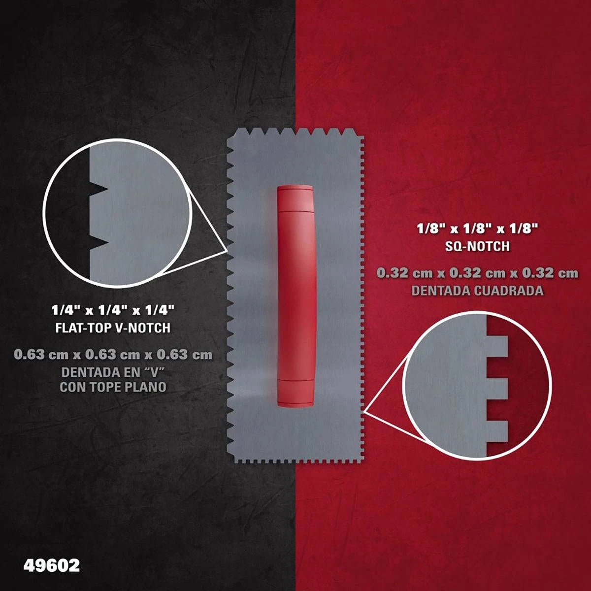 Roberts D-Handle trowel with flat-top and square notches, ideal for precise application in tiling projects.