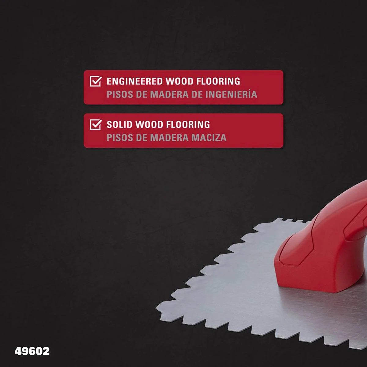 Roberts D-Handle trowel with flat-top and square edges, ideal for precision work in tiling and flooring projects.