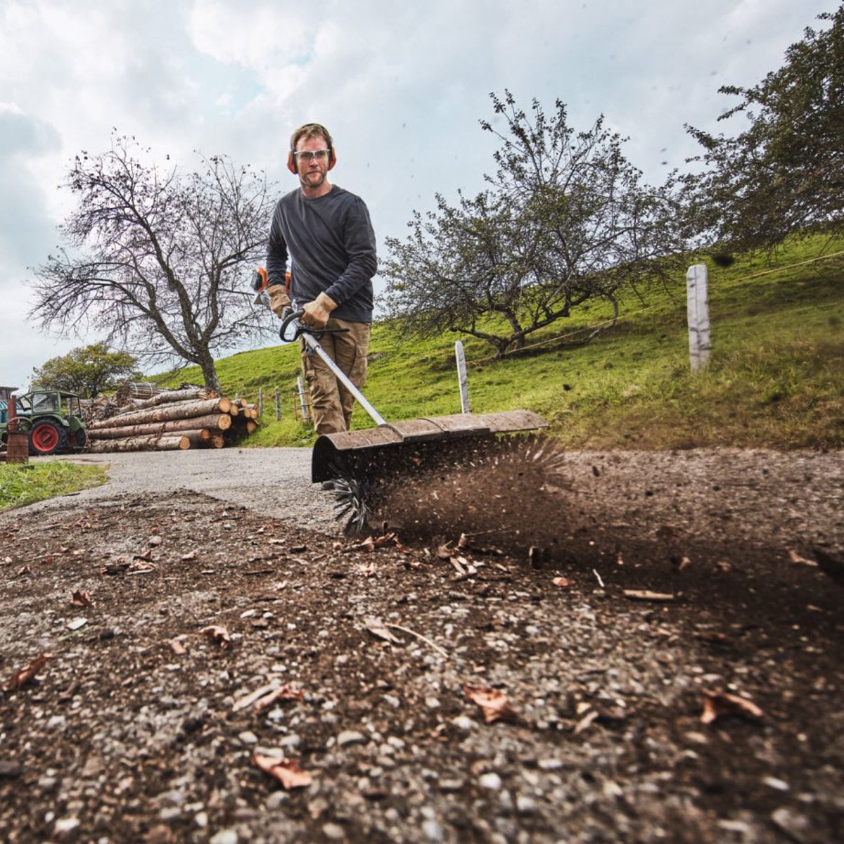 Stihl KB KM Bristle Brush Attachment In Use
