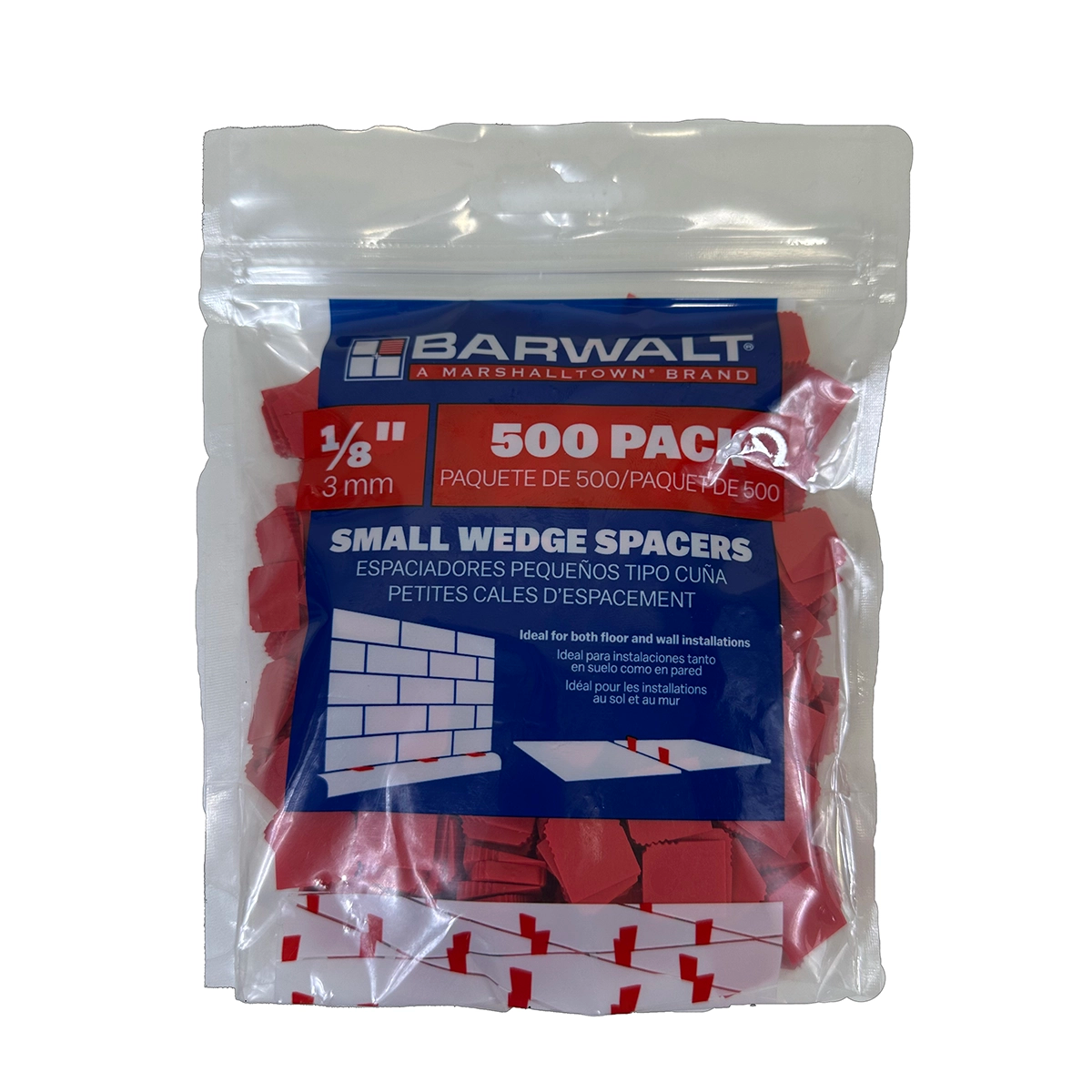 500-pack Barwalt  1/8 inch (3 mm) small wedge spacers red