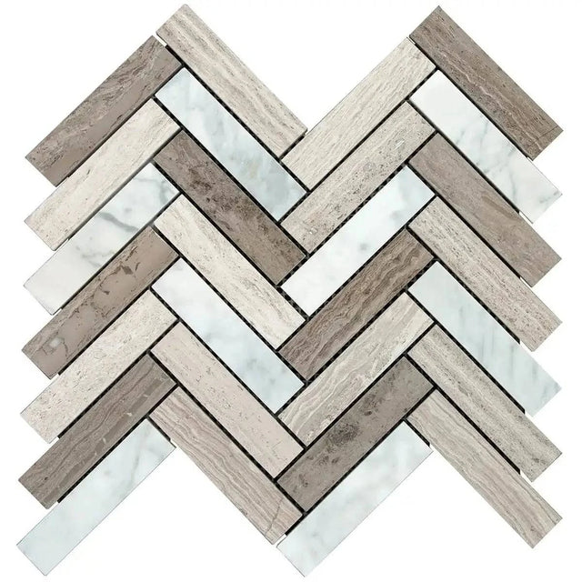 Interceramic Patterned Tile Interceramic Marble Blend Herringbone Pattern 1 x 4 inch