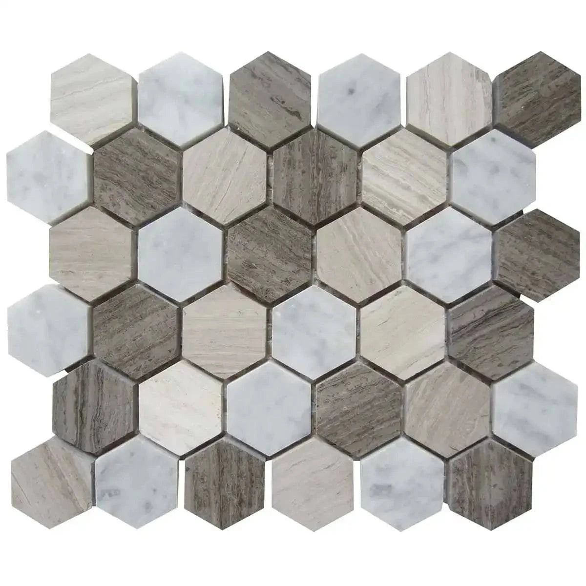 Interceramic Marble Contemporary Blend 2" x 2" Hexagon Mosaic Polished 12" x 12" Sheet