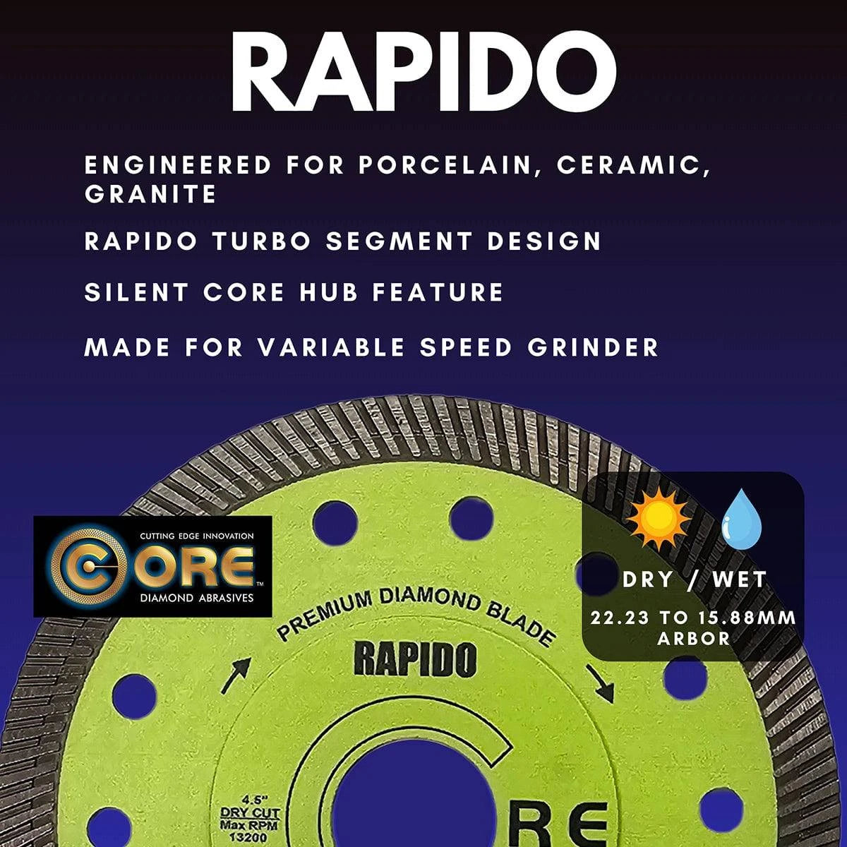 CORE Rapido Series Blade for porcelain, ceramic, and granite