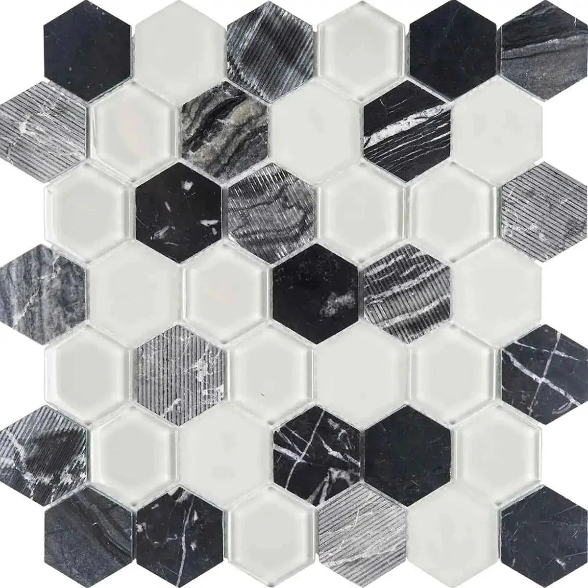 Chelsea Glass Dark Hexagon Mosaic Tile