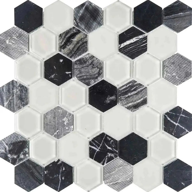 Chelsea Glass Dark Hexagon Mosaic Tile
