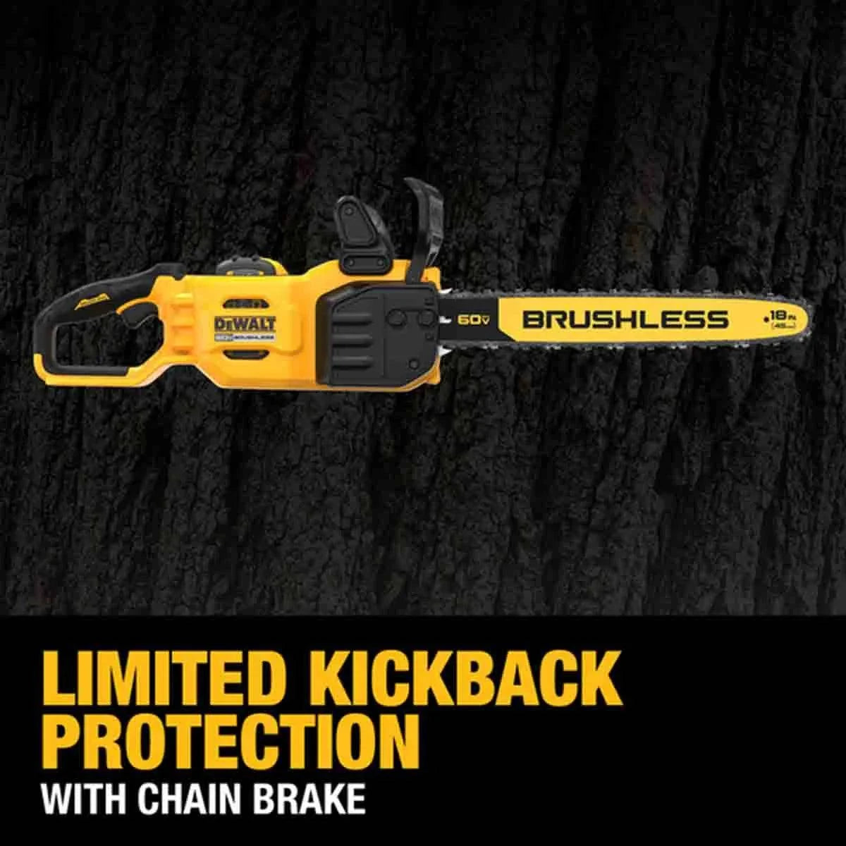 DeWalt 60V Max 18in Cordless Chainsaw Kit kickback protection