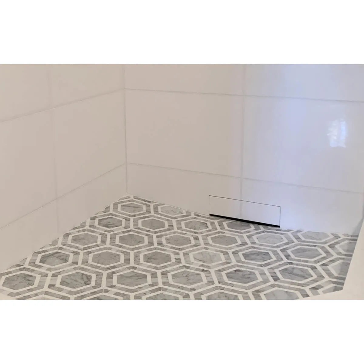 Sloped Shower Pan with Linear Wall Recessed Drain