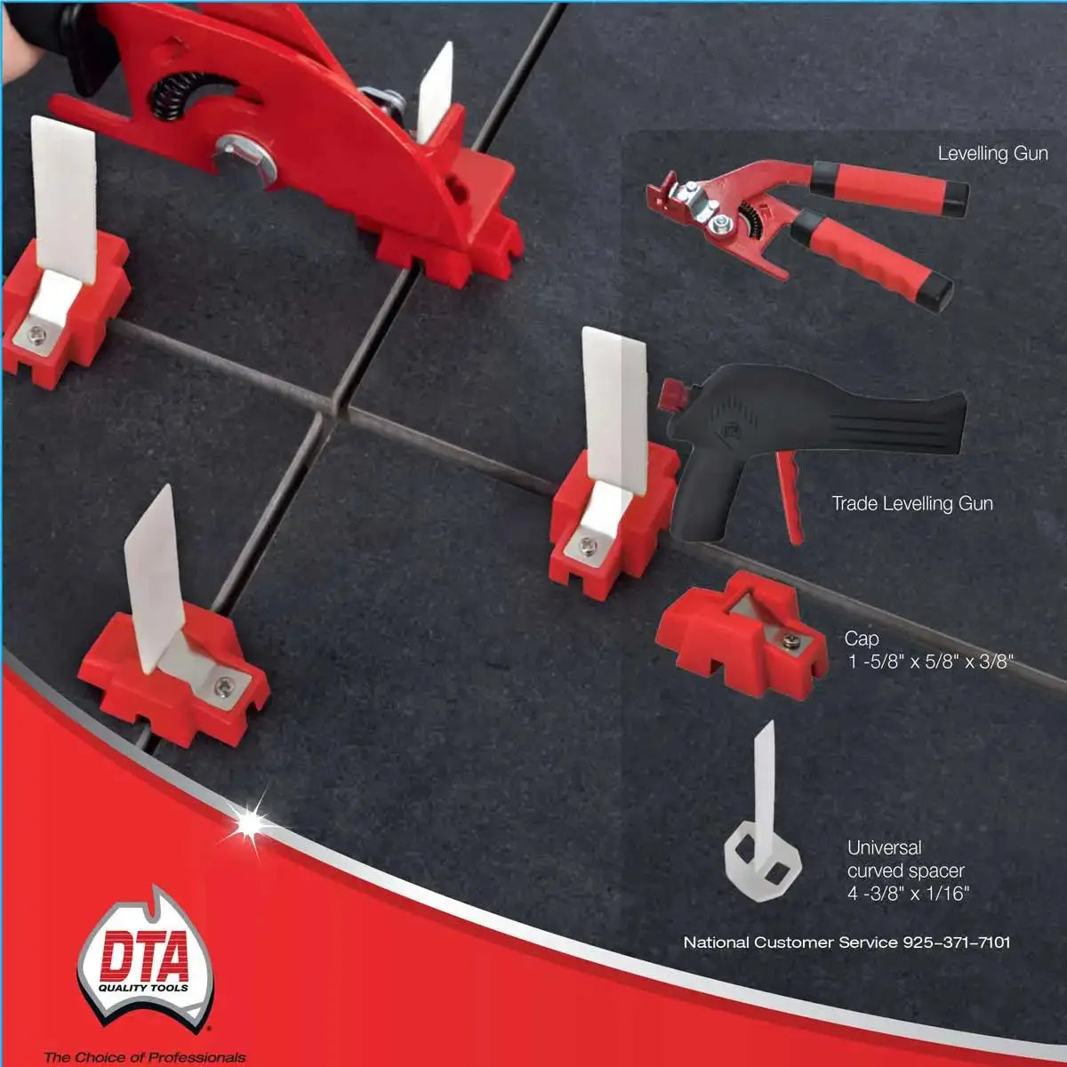 Standard gun, 100 caps and 100 universal straps. 2 Part System with Caps and Spacer that eliminate lippage in tile installation