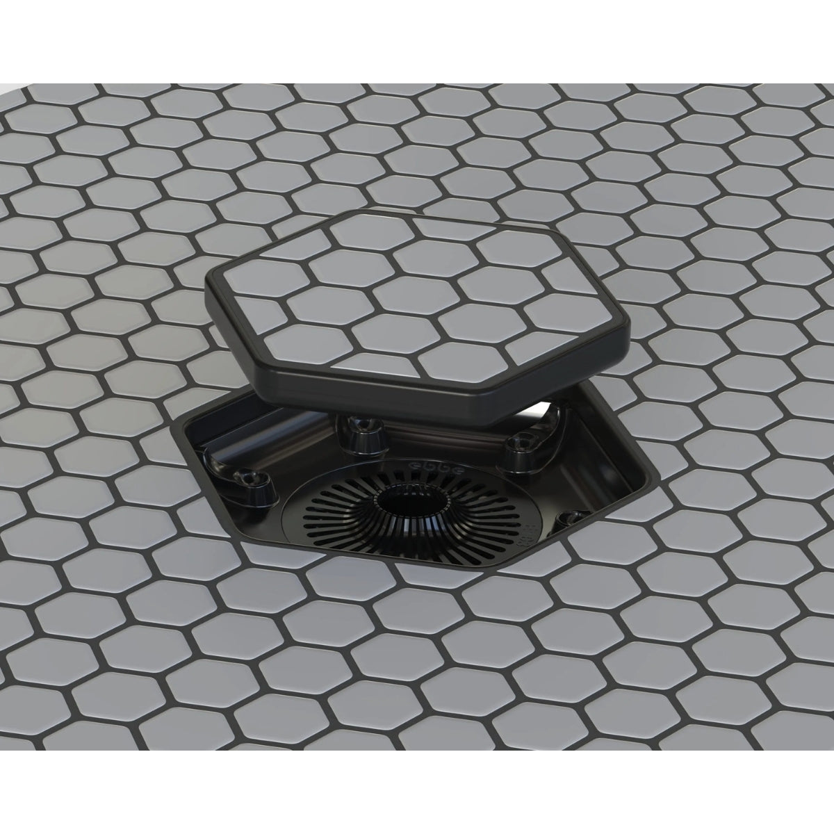 Tile-In Hex Drain - Matte Black 3