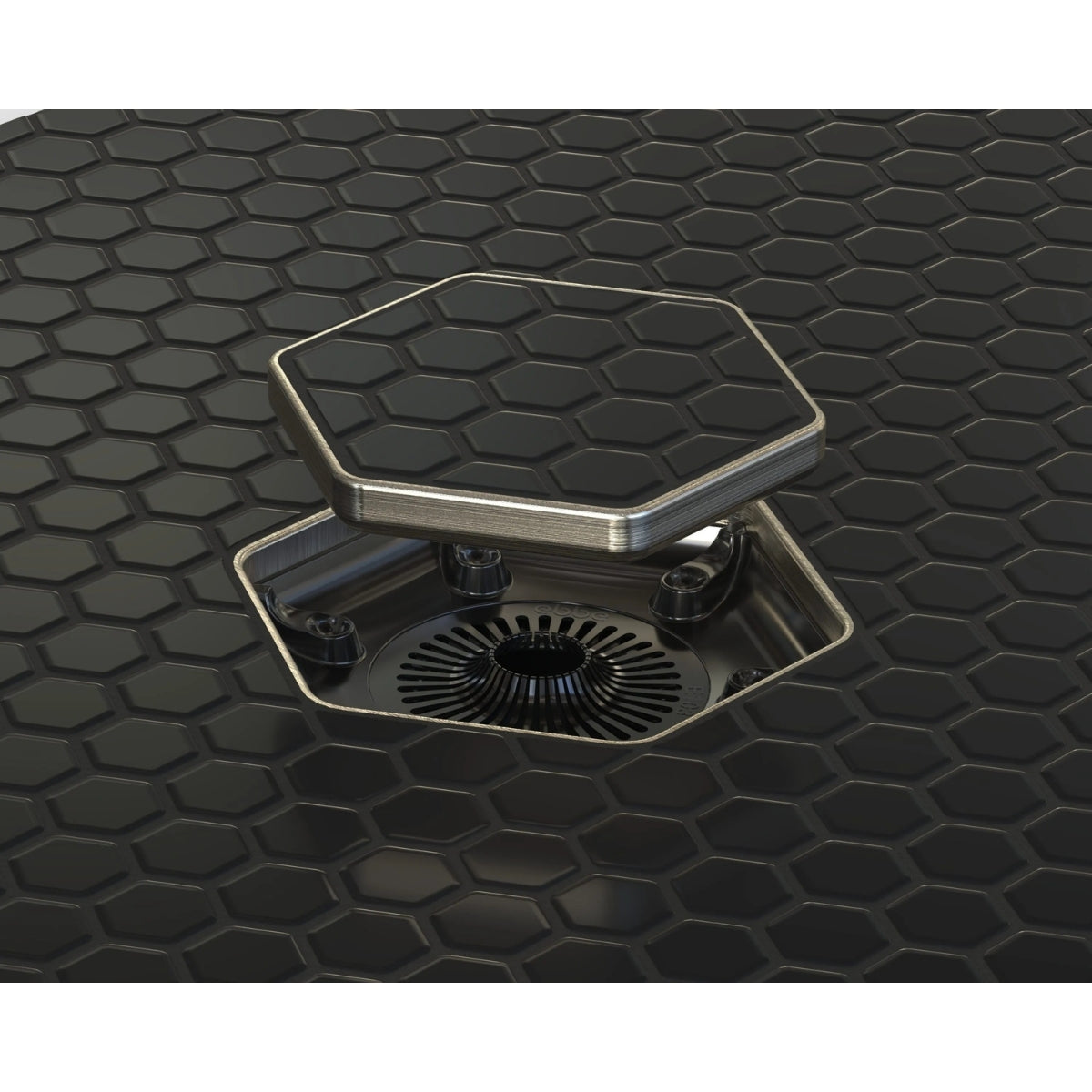Tile-In Hex Drain Brushed Nickel 2