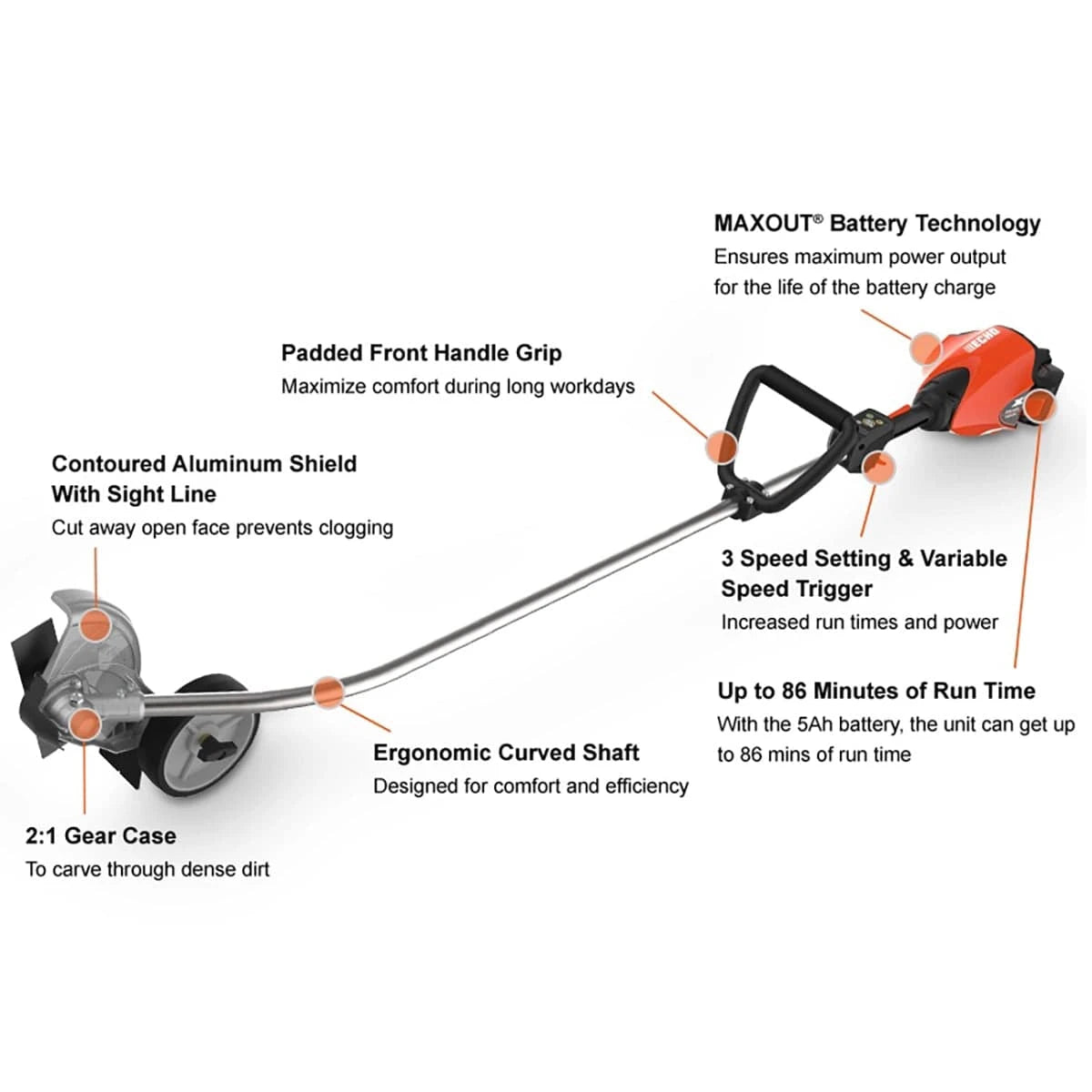 ECHO 56V Commercial Curved Shaft Edger w/ 5Ah Battery & Rapid Charger