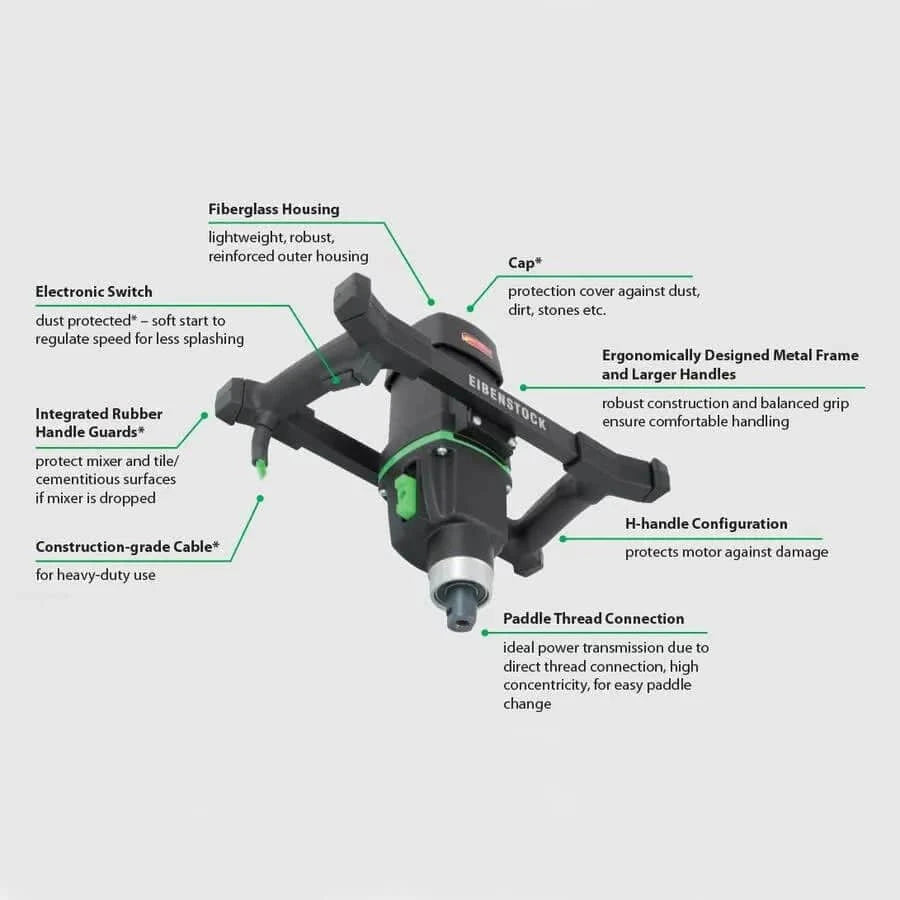 Eibenstock EHR 18 S Compact Mixing Drill Electronic switch, step-less speed regulation cutting back on splashing