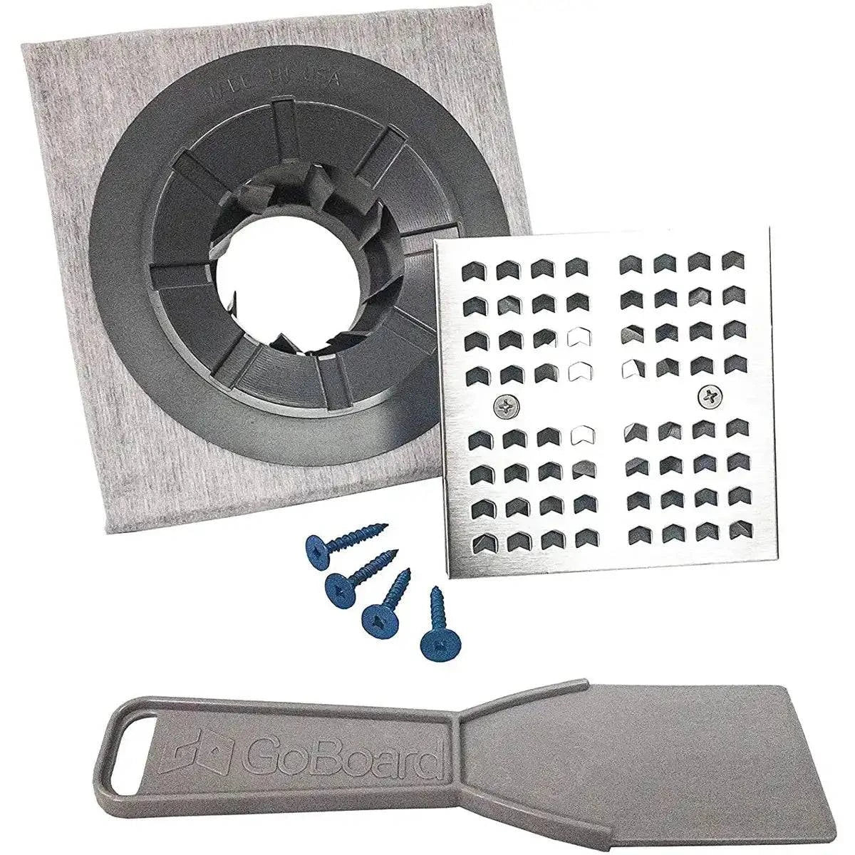 Go Board Point Drain mixing valve seal, pipe collar, clamping collar screws, plastic putty knife