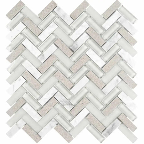 Chelsea Glass Gray Mosaic Tile Herringbone