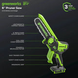 Greenworks 24V 2Ah Pruner Mini Saw Kit Specs