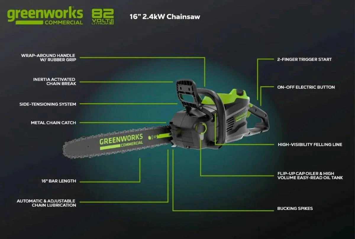 Greenworks 82V 16" 2.4kW Chainsaw Tool-Only Specs
