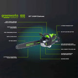 Greenworks 82V 20" 3.4kW Chainsaw with 4Ah Battery and Dual Port Charger Specs