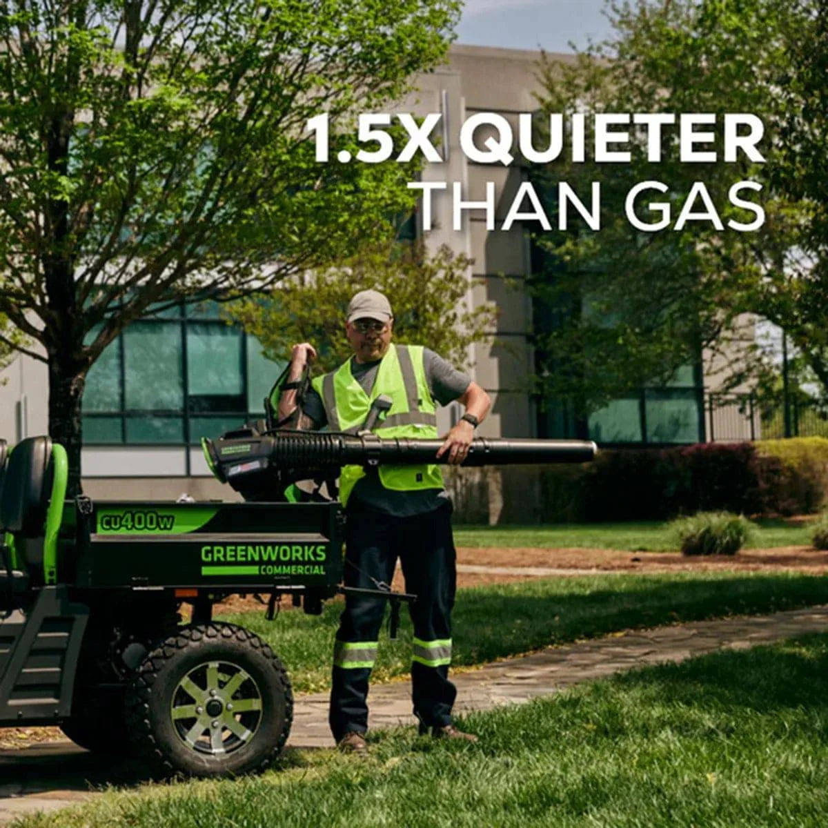 Greenworks 82V Dual Port Backpack Blower quieter than gas