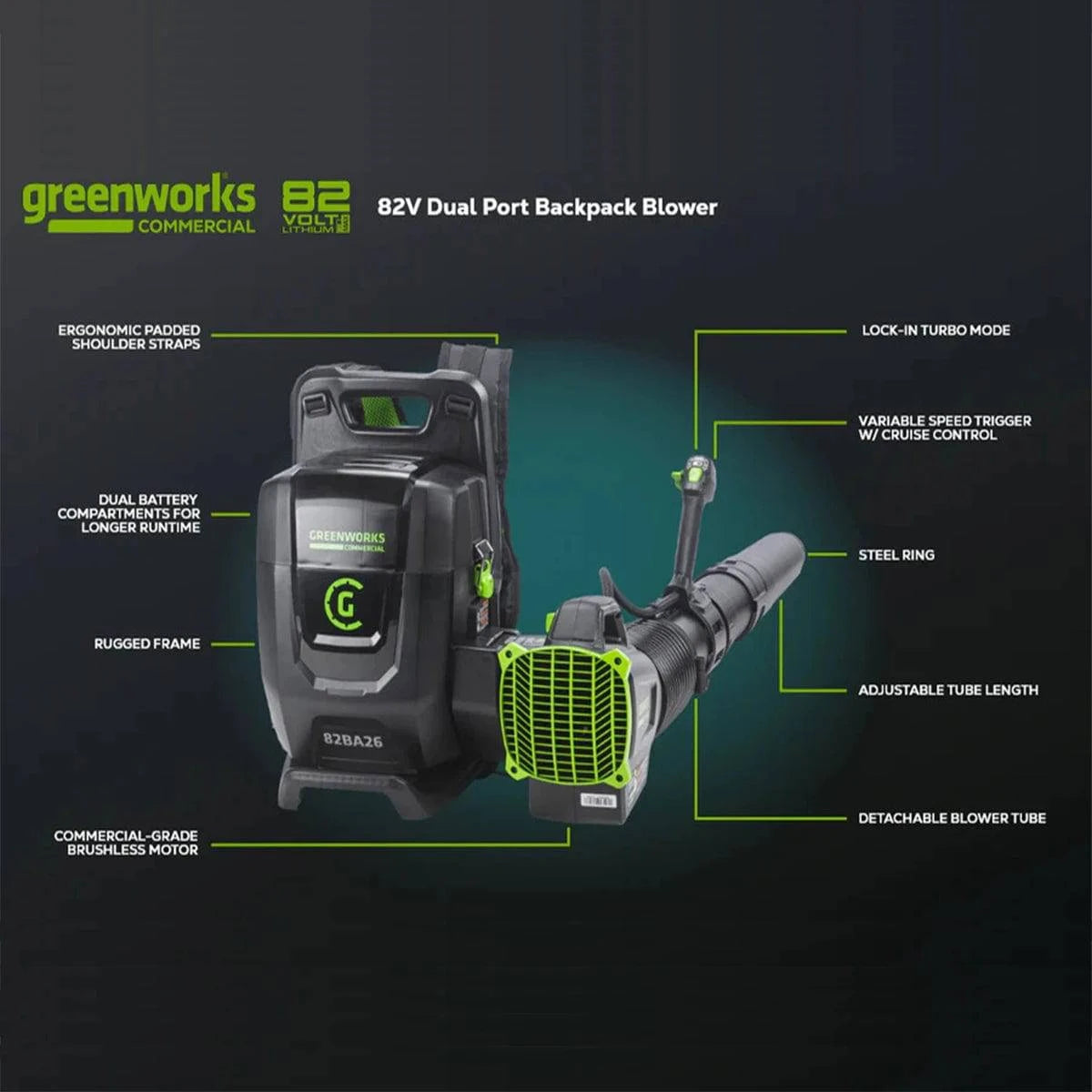 Greenworks 82V Dual Port Backpack Blower Specs