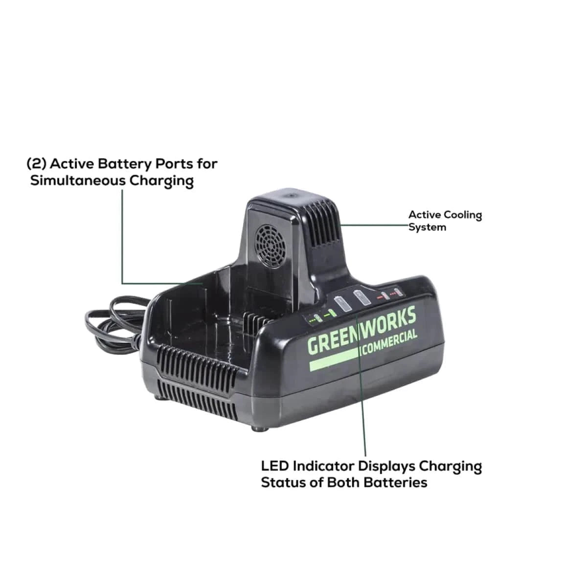 Greenworks 82V Dual Port Charger Features