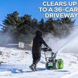 Greenworks 82V Dual Stage Snow Thrower with 8Ah Batteries and Dual Port Charger power